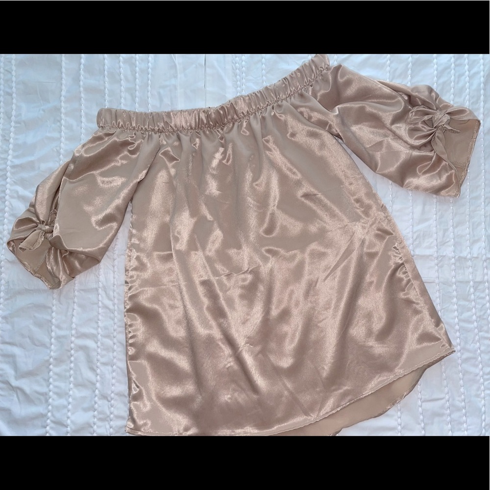 Tan Metallic Off the Shoulder top